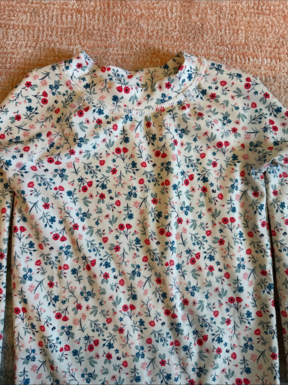 Petit Bateau Girls' Floral Long-Sleeve swim Top - White with Red & Blue Flowers - Picture 3 of 6